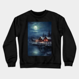 Beautiful Landscape of winter lake in mountain valley - cozy nights in blue skies Crewneck Sweatshirt